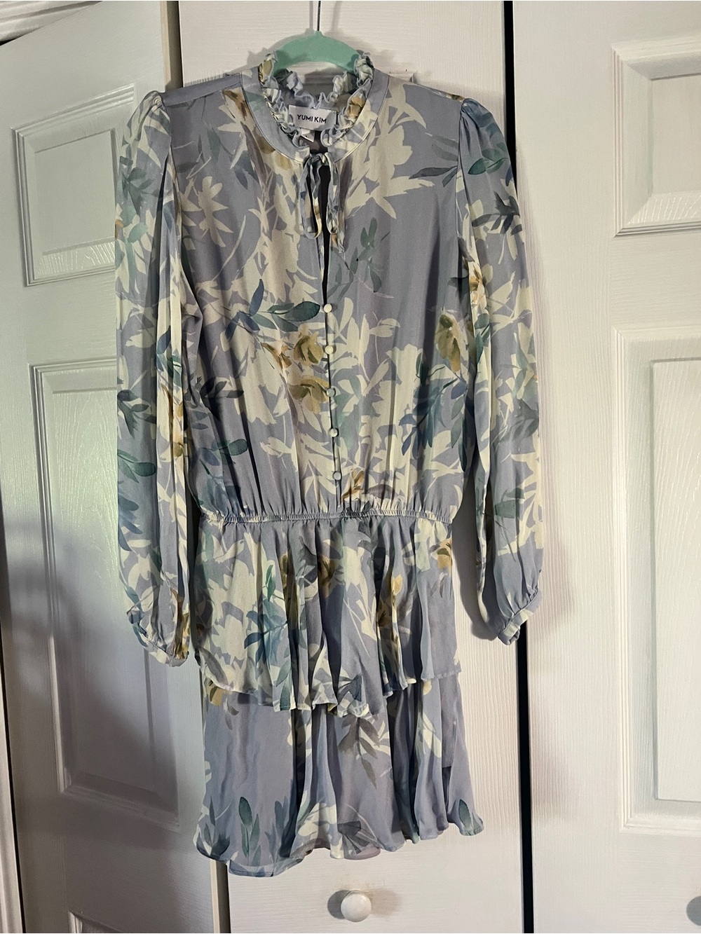 Yumi Kim Pale Blue Floral Long-Sleeve Tiered Dress